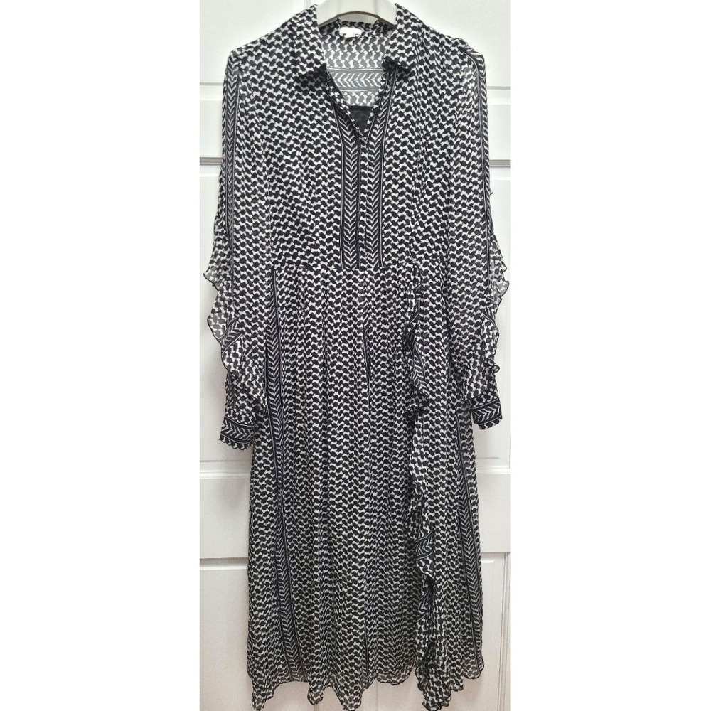 Lala Berlin Women's Long Sleeve 100% Silk Midi Dress - Black/White - Small